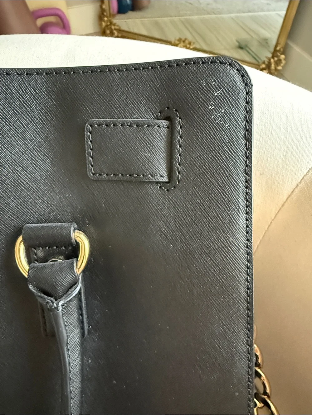 Michael Kors Black Saffiano Satchel with Gold Accent Lock